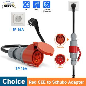 AFEEV EV 충전기 CEE 암 플러그 5 핀 빨간색 CEE-Schuko 어댑터 벽 소켓 연장 케이블 11KW 16A 3상 충전기와 연결