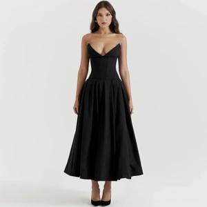 Suninheart 블랙 우아한 웨딩 이벤트 드레스 섹시한 Strapless 코르셋 드레스 미디 크리스마스 파티 드레스 여성 의류 2023