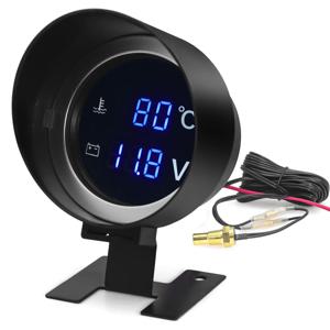 AD 2 in 1 원형 LED 디지털 자동차 트럭 수온 게이지, 온도 센서, 모터 전압계, 전압 계량기, 12V, 24V