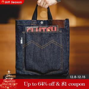 Maden Retro 14oz 데님 가방 남여 공용 싱글 숄더 크로스바디 백 자수 다용도 휴대용 평면 패널 토트백 데일리용