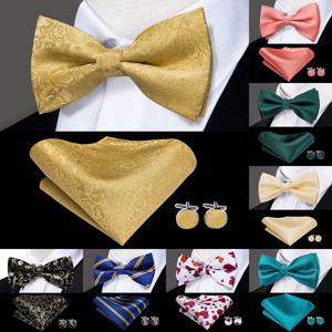 하이-넥타이 60 색 클래식 보우 타이 남성용 실크 나비 Pre-Tied 남성 Bowtie 포켓 스퀘어 커프스 단추 세트 자카드 페이즐리 꽃