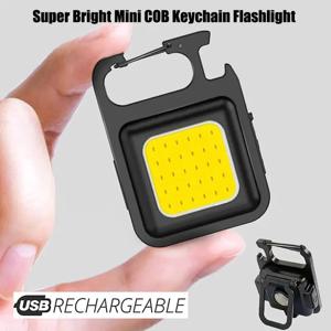 COB LED 미니 손전등 슈퍼 밝은 EDC 키 체인 빛 꼬리 자석 코르크 따개와 야외 비상 캠핑 포켓 램프