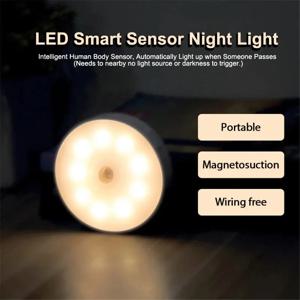 LED 야간 조명 스마트 인체 센서, 마그네틱 흡입, 무선 사용, 비디오 깜박임 없음, 옷장 계단 침대용 야간 램프