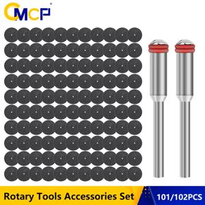 CMCP 101/102pcs Dremel 그라인더 용 금속 커팅 디스크 로타리 도구 맨드릴이있는 원형 톱 블레이드 연마 커팅 디스크