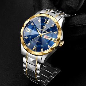 포에다가 명품 트렌디 남성 손목시계 방수 스테인리스 스틸 야광 남성 시계 날짜 요일 패션 쿼츠 남성 시계 레로즈