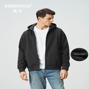 SIMWOOD 2025 봄 겨울 새로운 특대 400gsm 따뜻한 양털 라이너 지퍼 업 후드 남성 활성 운동 운동 스웨터 자켓