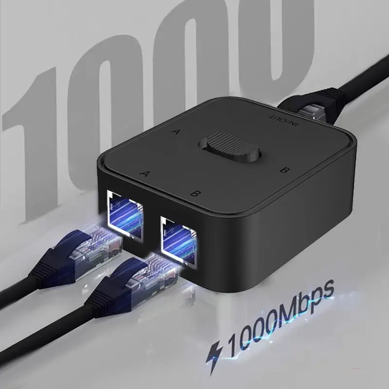2 포트 1000Mbps 기가비트 네트워크 스위치 1 In 2 Out RJ45 스위치 네트워크 어댑터 RJ45 분배기 케이블 익스텐더 PC 노트북 TV 박스