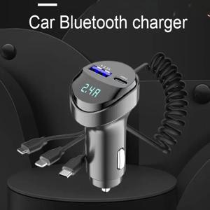3 in 1 USB 차량용 고속 충전기 3.1A 유형 C 전압 디스플레이 차량용 어댑터(아이폰용 개폐식 충전 케이블 포함) Samsung Xiaomi