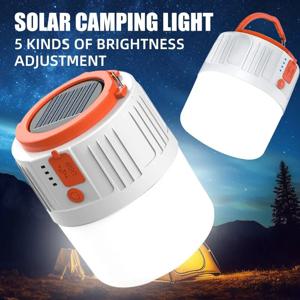 태양 LED 캠핑 전구 6 조명 모드 USB 충전식 보조베터리 야외 바베큐 텐트 비상 조명 매달려