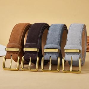 여성용 고급 스웨이드 소가죽 벨트, 골드 버클이 있는 빈티지 스타일, 드레스 & 청바지용 3.5cm 와이드 허리밴드