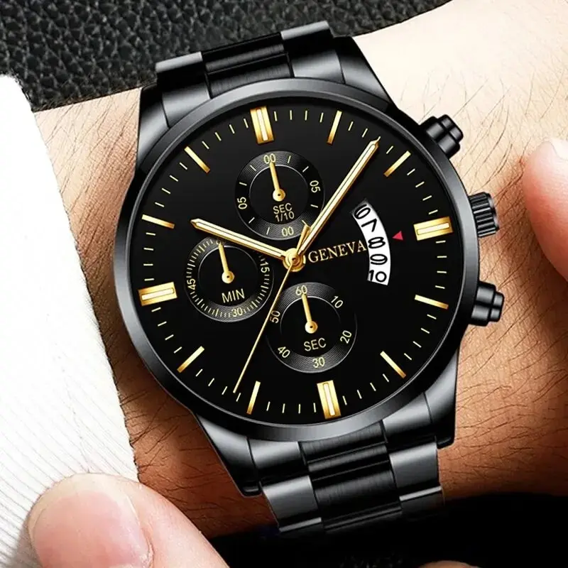 패션 남자 스테인레스 스틸 시계 럭셔리 캘린더 석영 손목 시계 망 비즈니스 시계 남자 시계 Montre Homme