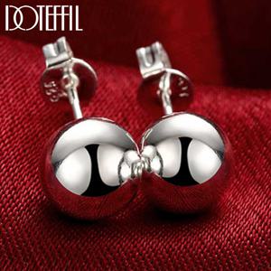 DOTEFFIL 실버 컬러 라운드 부드러운 솔리드 비드 볼 스터드 귀걸이, 여성용 웨딩 약혼 파티 쥬얼리, 8mm, 10mm, 12mm