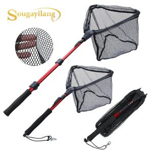 Sougayilang 낚시 도구 그물 낚시 trackle 75/95/115cm 배스 잉어 송어 낚시를위한 휴대용 개폐식 접이식 낚시 그물
