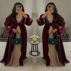 Eid Bow Abaya 여성 카디건 드레스 이슬람 파티 Caftan 가운 Jalabiya 모로코 두바이 Kaftan 이슬람 Vestidos Largos Ramadan 2025