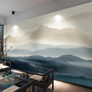 사용자 정의 3d 벽지 새로운 중국어 선 잉크 풍경 그림 추상 유화 푸른 바다 도금 한 질감 벽화 비행 새 벽