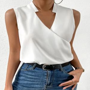 패션 v 넥 민소매 프린트 여성상의와 블라우스 2023 여름 캐주얼 화이트 탱크 탑 Femme 셔츠 블라우스
