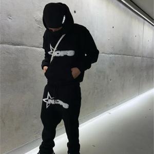 Y2K 후드 티 남성 하라주쿠 힙합 편지 그래픽 프린트 루즈 한 스웨터 2024 펑크 록 고딕 의류 탑 고스 바지 streetwear