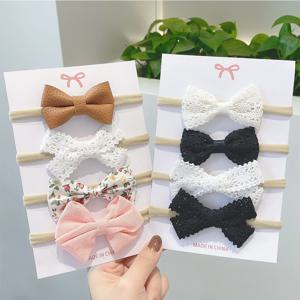 3/4 개/대 어린이를위한 레이스 인쇄 활 머리띠 소녀 신생아 아기 머리띠 나일론 탄성 헤어 밴드 모자를 쓰고 있죠 헤어 액세서리 선물