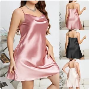 대형 3XL 4XL 5XL 여성 잠옷 섹시한 서스펜더 Nightdress 핑크 Chemise 잠옷 목욕 가운 느슨한 새틴 홈 드레싱 가운