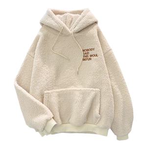 새로운 가을 겨울 옷 두꺼운 따뜻한 코트 벨벳 캐시미어 여성 Hoody 운동복 캐주얼 탑 레이디 느슨한 살구 재미 풀오버