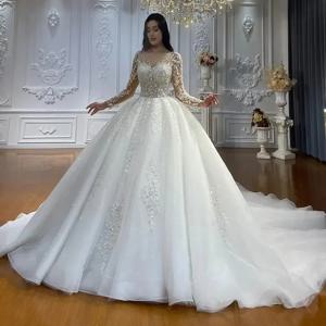 드레스 2024 뜨거운 판매 웨딩 드레스 환상 목 긴 소매 레이스 appiques 비즈 신부 가운 가운 mariage vestidos 사용자 정의