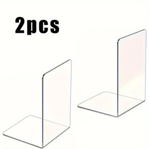 2Pcs 투명 아크릴 북 엔드 L 자형 책상 주최자 데스크탑 책 홀더 학교 문구 사무용품