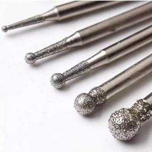 11Pcs 세트 다이아몬드 그라인드 바늘 헤드 커터 옥 조각 도구 조각 로타리 구형 버 도구 2.35mm 생크 라운드 볼