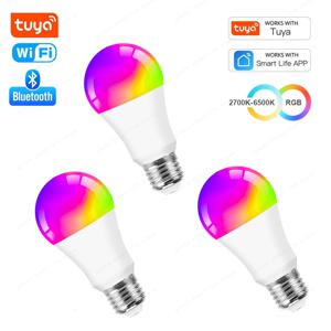 E27 LED 스마트 전구, RGB 투야 램프, 블루투스 앱 제어, 조도 조절 앰플 LED 전구, 15W 홈 침실 크리스마스 파티 장식