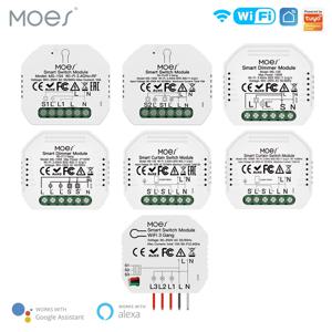 MOES WiFi 스마트 조명 조광기 모듈/스위치 모듈, 스마트 라이프 Tuya 원격 제어 Alexa Google Home 1/2 Way 1/2 gang과 함께 작동