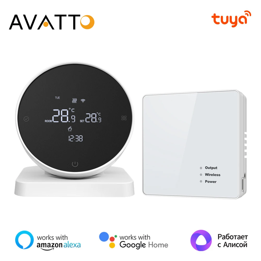 AVATTO Tuya WiFi 스마트 온도 조절기, RF 무선 수신기 온도 컨트롤러, 수성 가스 보일러 지원 Alexa Google 홈