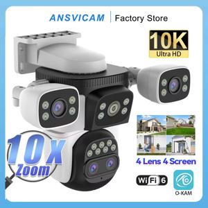 ANSVICAM 10K UHD WiFi6 20MP 실외 보안 카메라, 10X 줌 4개 화면 4개 렌즈 PTZ 자동 추적 CCTV용 방수