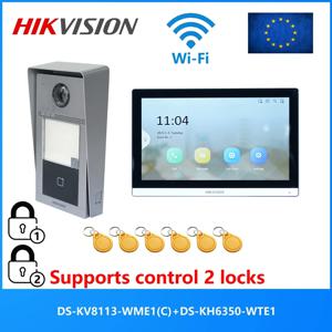 HIKVISION 비디오 인터콤 키트, 잠금 장치 2개 제어, DS-KV8113-WME1(C) 및 DS-KH6350-WTE1 포함, RFID 카드 지원, 클라우드 앱, PoE 지원