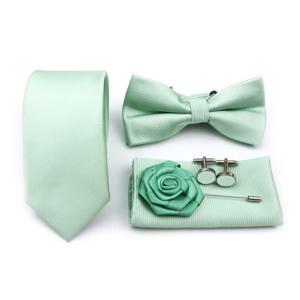뜨거운 판매 세이지 그린 넥타이 세트 폴리 에스터 넥타이 Bowtie 커프스 단추 브로치 커프스 단추 신랑 정장 웨딩 넥타이 셔츠 액세서리