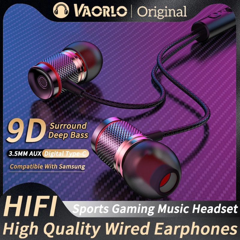 디지털 칩 유선 이어폰 3.5mm AUX/Type C In-Ear 9D HiFi 서라운드 중저음 이어폰 헤드셋, Samsung Huawei Xiaomi MP3 PC 용