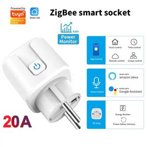 Tuya ZigBee 소켓 스마트 플러그, 전원 모니터, 타이머 어댑터 소켓, 스마트 홈 무선, 알렉사 구글 홈과 호환, EU 20A
