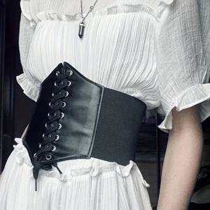 패션 슬림 탄성 Pu 높은 허리 벨트 여성 빈티지 우아한 간단한 레이스 업 블랙 펑크와 고딕 데일리 와이드 벨트 코르셋