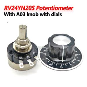 1Set(3PCS) RV24YN20S 1K 2K 5K 10K 20K 50K 100K 1M 옴 단일 회전 탄소 필름 로터리 테이퍼 전위차계(다이얼 포함 A03 손잡이 포함)