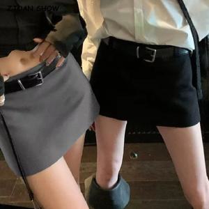 짧은 안감이있는 Y2K 로우 허리 미니 스커트 섹시한 A 라인 패키지 엉덩이 미니 짧은 스케이팅 파티 Femme 그레이 블랙