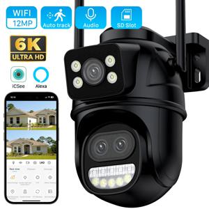 6K 12MP 야외 Wifi 카메라 PTZ 8X 광학 줌 3 렌즈 듀얼 스크린 비디오 감시 8MP 듀얼 렌즈 CCTV 보안 IP 카메라