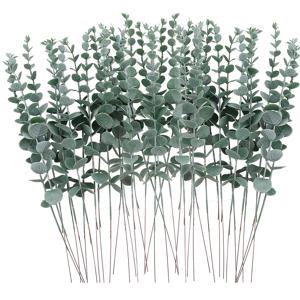 10pcs 인공 식물 유칼립투스 잎 녹색 잎 지점 홈 가든 웨딩 장식 꽃 꽃다발 센터 피스