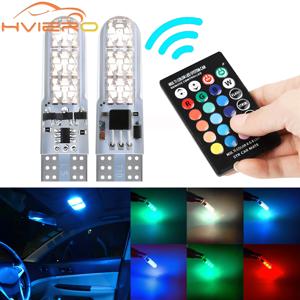 1 세트 T10 W5w RGB LED 전구 12SMD 5050 CANbus 194 168 자동차 원격 컨트롤러 플래시 독서 웨지 라이트 클리어런스 라이트