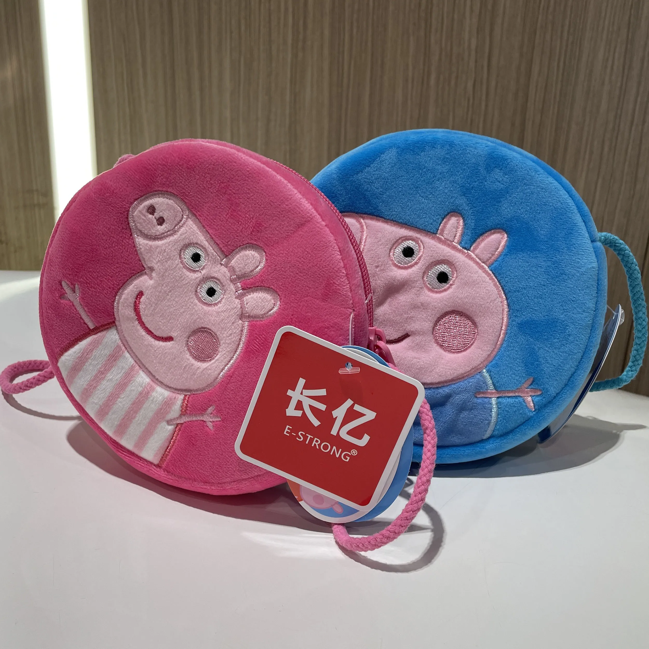 100% 정품 Peppa 돼지 Kawaii 플러시 라운드 배낭 장난감 조지 유치원 만화 어깨 가방 동전 지갑 소녀 생일 선물