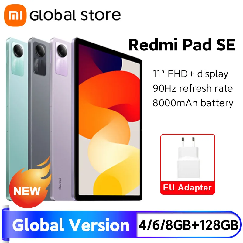 샤오미 레드미 패드 SE 11 와이파이 EU 충전기 글로벌 버전, 6GB, 128GB, 8GB, 256GB