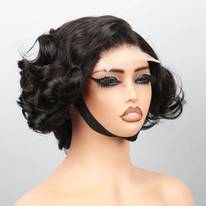 레이어드 이발 물결 모양의 인간의 머리카락 밥 가발 프리 컷 글루리스 HD 레이스 클로저 가발 사이드 파트 짧은 가발 탄력있는 곱슬 정면 가발