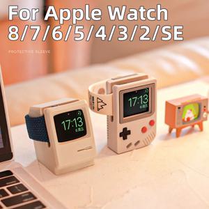 Apple Watch 충전기 스탠드 용 데스크탑 홀더 iWatch 8 7 6 5 4 3 2 SE 실리콘 도크 용 레트로 컴퓨터 패턴 충전베이스