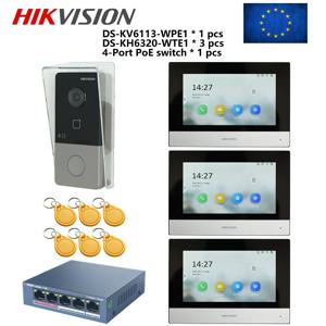 HIKVISION 다국어 802.3af POE 비디오 인터콤 키트, DS-KV6113-WPE1(C) 및 DS-KH6320-WTE1 및 PoE 스위치 포함