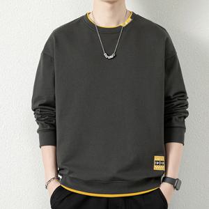 남성용 두 크루넥 스웨트 셔츠, 라지 사이즈 상의, 뚱뚱한 캐주얼 코트, 패널 달린 패션 티셔츠, 봄 휴가