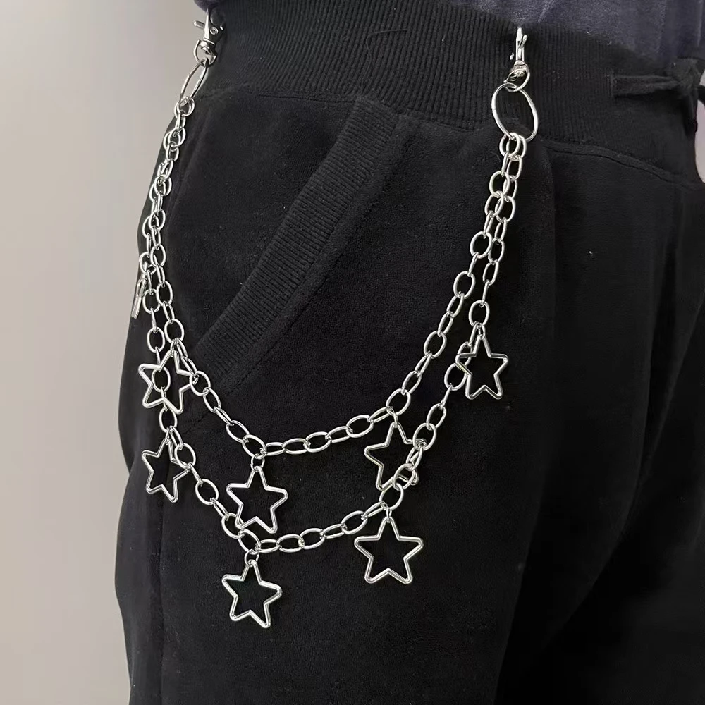 남여 청바지 Pannts 체인 벨트 남성과 여성을위한 펑크 금속 초승달 기하학 가방 체인 힙합 Hipster 쿨 스트리트 키 체인