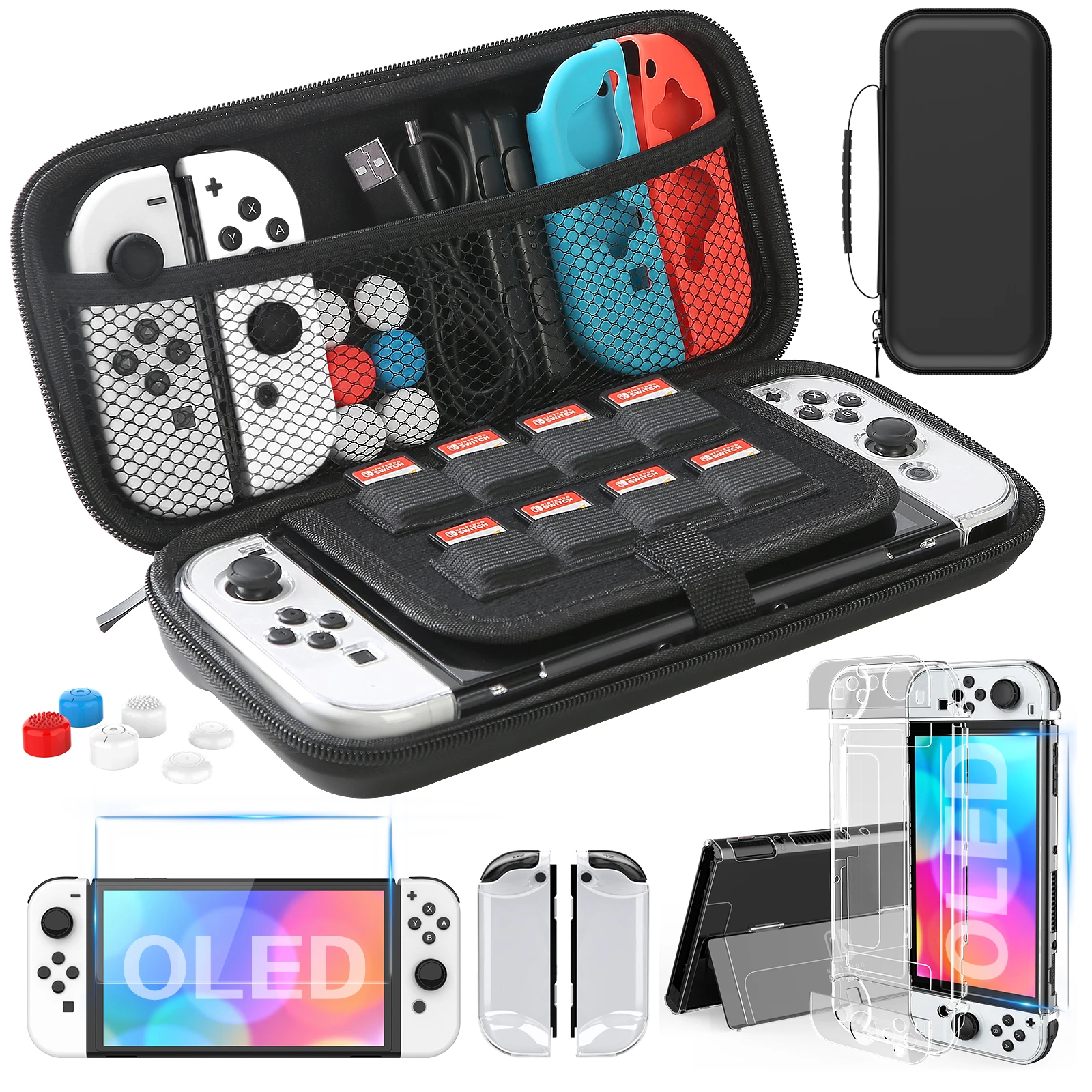 스위치 OLED 모델 운반 케이스 9 in 1 액세서리 키트 2022 Nintendo Switch OLED 모델(보호 케이스 포함)