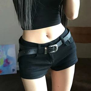 Y2k 블랙 섹시한 고딕 데님 반바지 여성 스키니 하이 스트리트 로우 허리 여름 streetwear 세련된 펑크 스타일 패션 hotsweet 숙녀